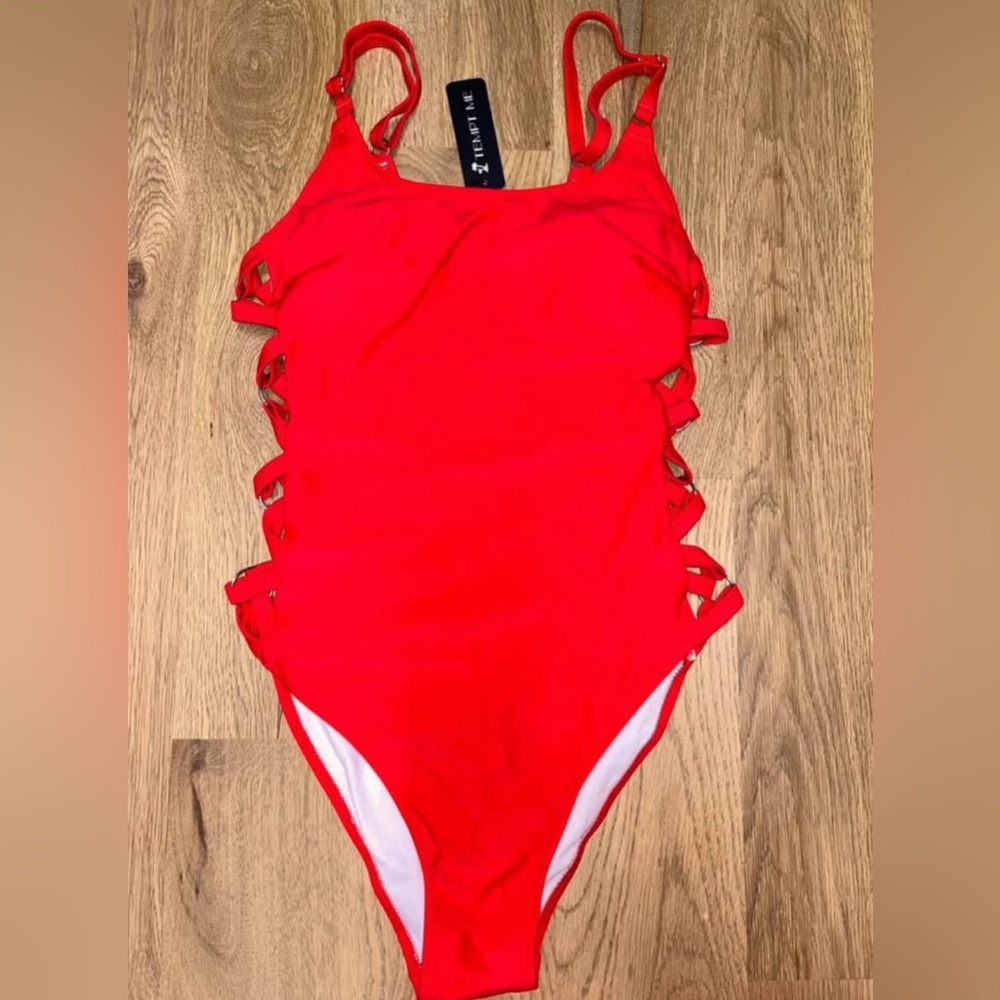 Womens Tempt Me Red Crisscross One Piece swimsuit size small New